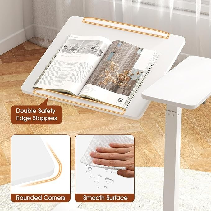Mobile Laptop Table Height Adjustable C Shaped Desk with Wheels White 68x40cm
