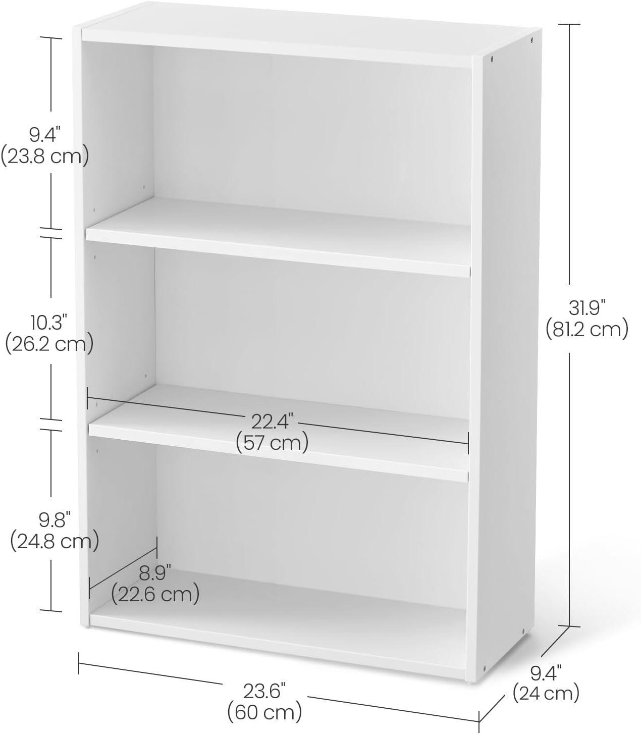 3Tier Wooden Bookcase Tall Storage Display Book Shelf for Living Room White