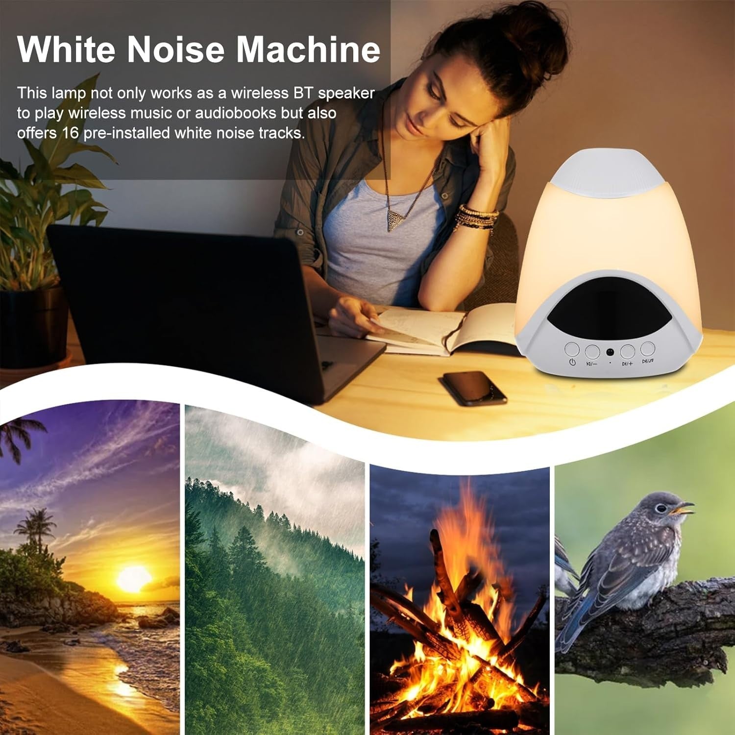 10-in-1 White Noise Machine with Star Projector, Night Light & Timer