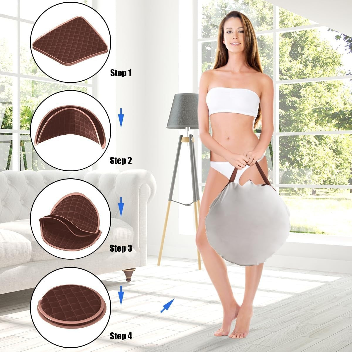 Portable Steam Sauna Tent Full Body Spa w/ Chair Foot Roller & Remote (Coffee)
