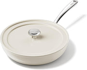 28cm Beige Ceramic Non Stick Frying Pan Saute Pan with Lid PTFE & PFAS PFOA Free