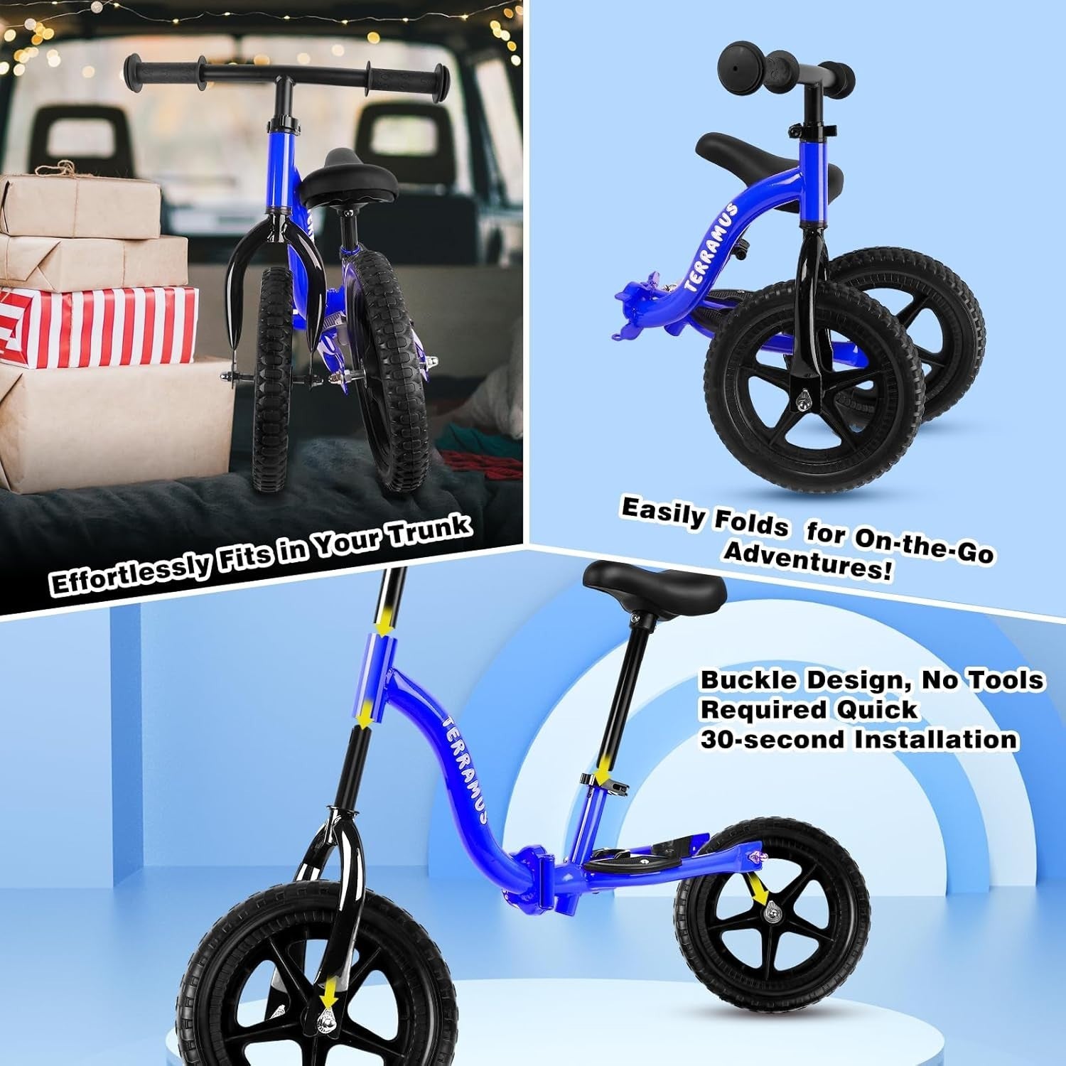 12" Toddler Balance Bike Adjustable Seat Handlebar Training Bike Kids