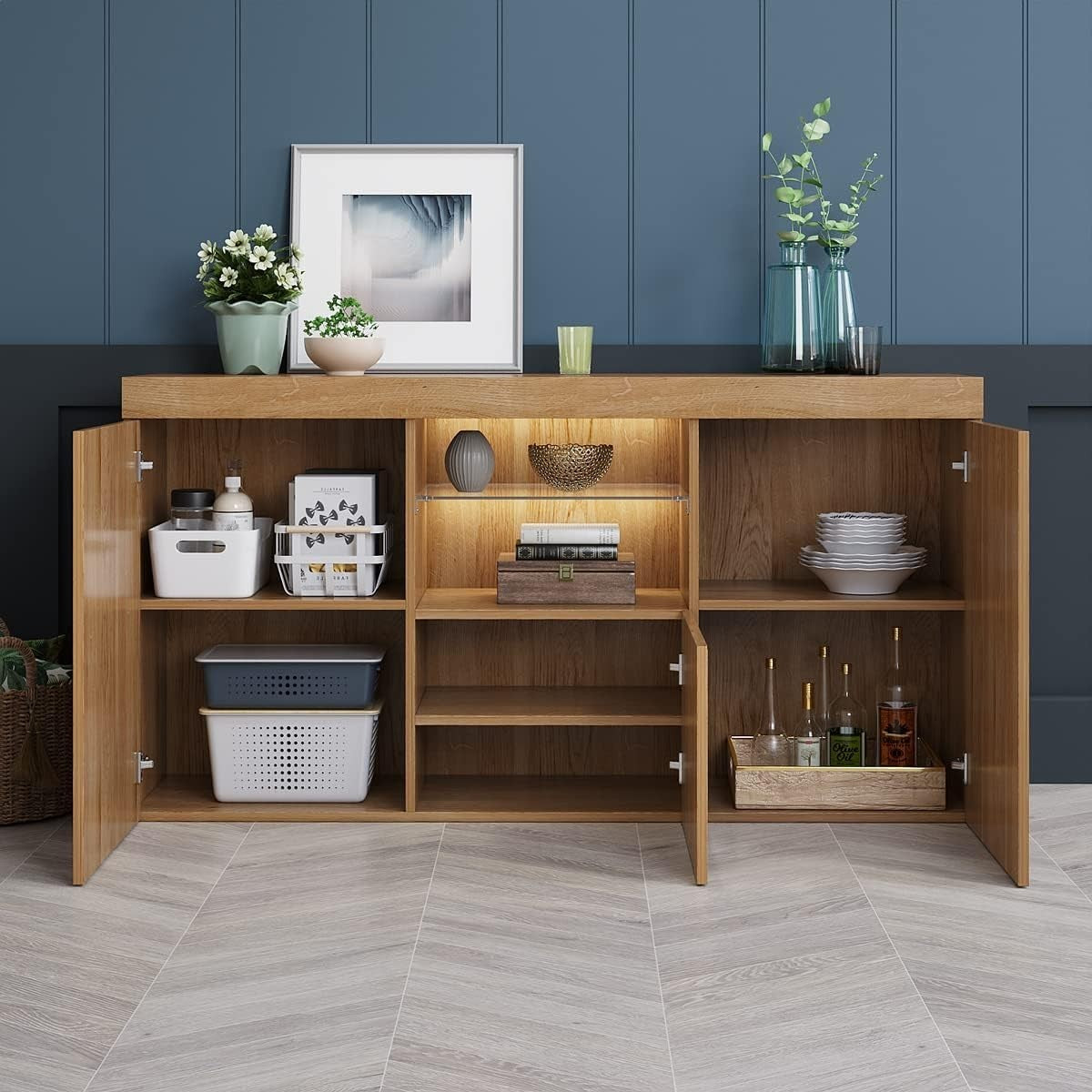 Oak Sideboard Cabinet 3 Door TV Unit Storage Cupboard for Living Room