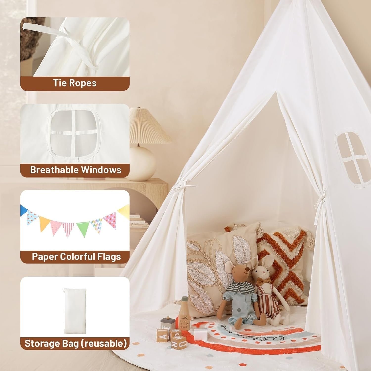 Large Cotton Kids Teepee Tent Indoor Outdoor Foldable Playhouse