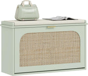Compact Boho Shoe Bench with Padded Seat & Flip Drawer, Holds 8 Pairs