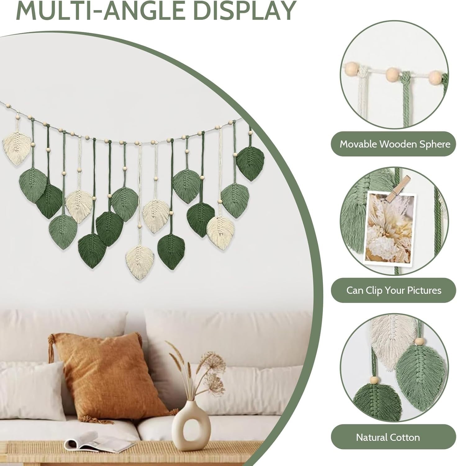 Boho Macrame Leaf Wall Hanging 120x76cm Cotton Tapestry