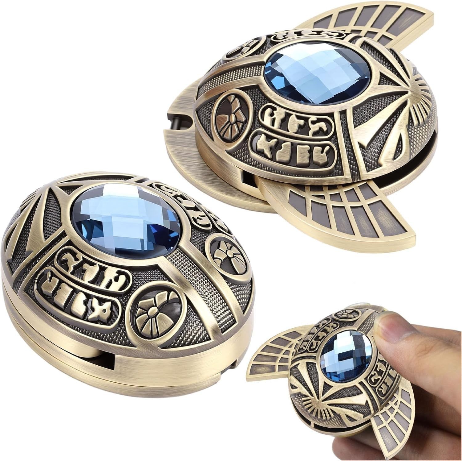 Metal Fidget Slider Zinc Alloy Egyptian Oval Blue Gem Stress Relief