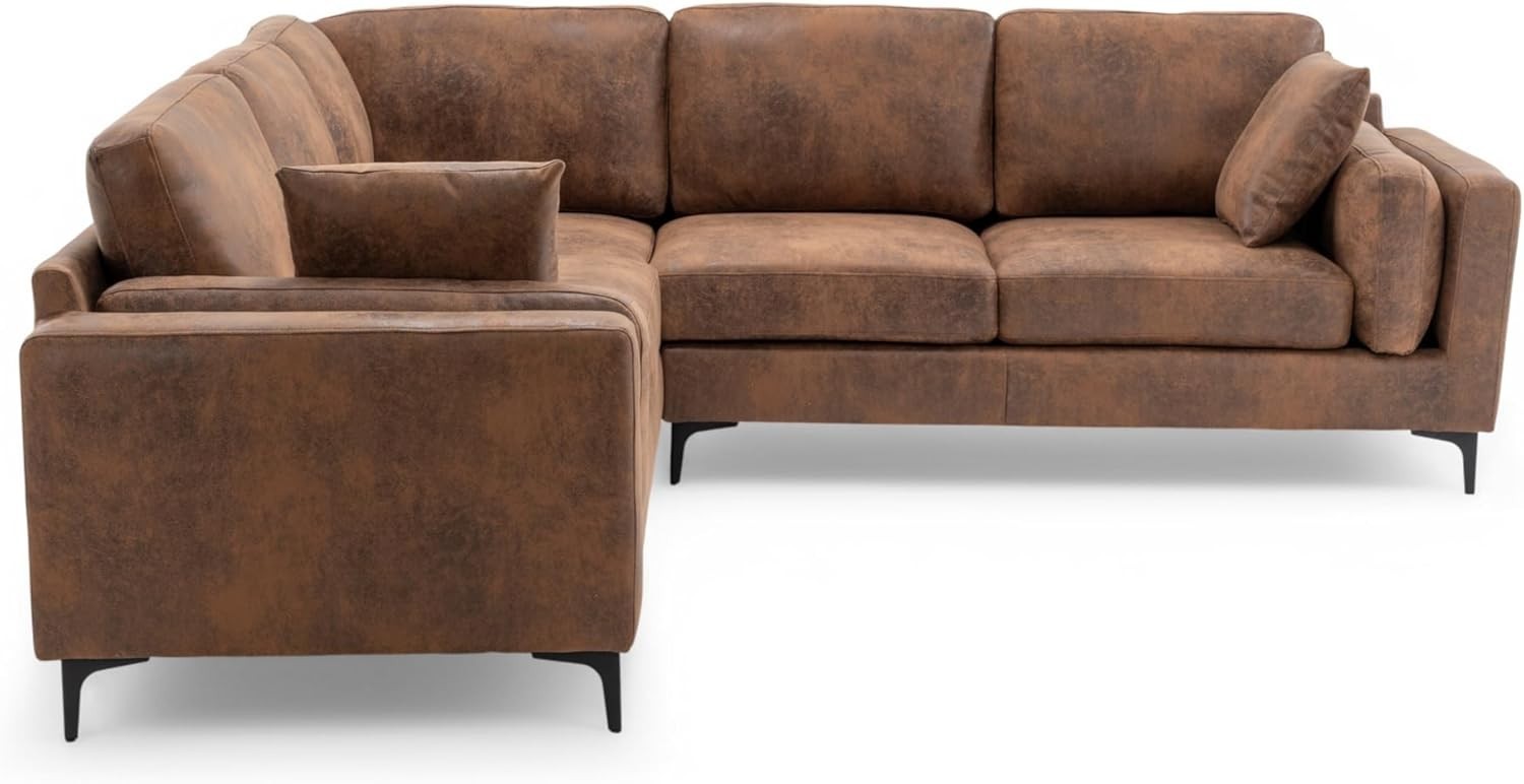 Modern Tan Brown 5-Seater L Shaped Corner Sofa with Removable Cushions