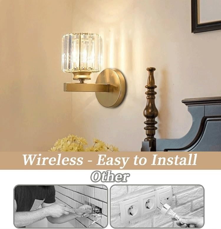Cordless Gold Glass Wall Sconces Set of 2, Remote Dimmable Battery Lights
