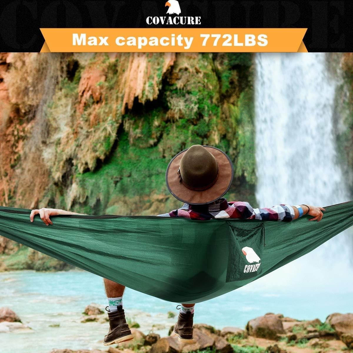 Camping Hammock with Mosquito Net, Lightweight Double Parachute Nylon 772lbs