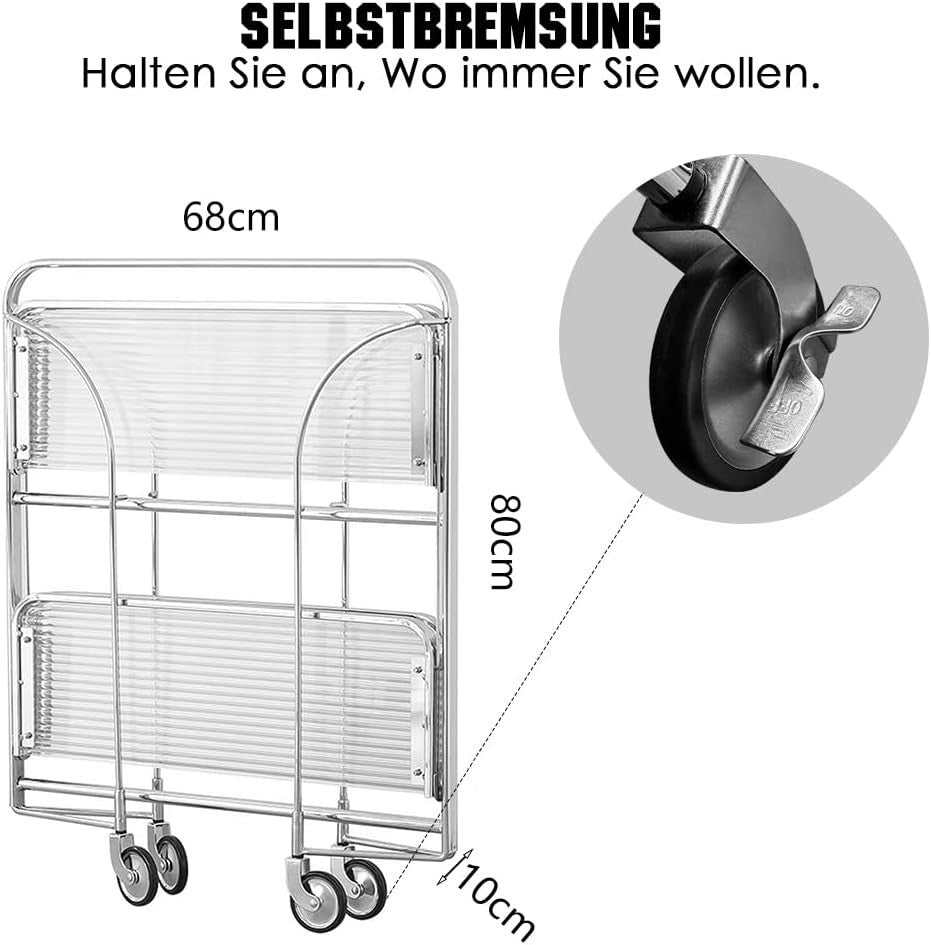 Folding Acrylic Bar Cart 68cm 2 Tier Glass