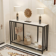 Luxury 2 Tier Console Table Marble Top Slim Modern Black Frame 120cm Hallway