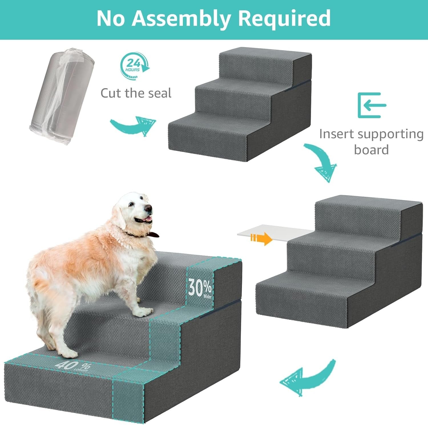 YENING Large Dog Stairs Extra Wide Pet Steps for High Beds 3-Step Ramp