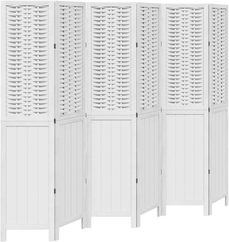 White 6 Panel Folding Room Divider Screen – Solid Wood & Bamboo Privacy Partitio