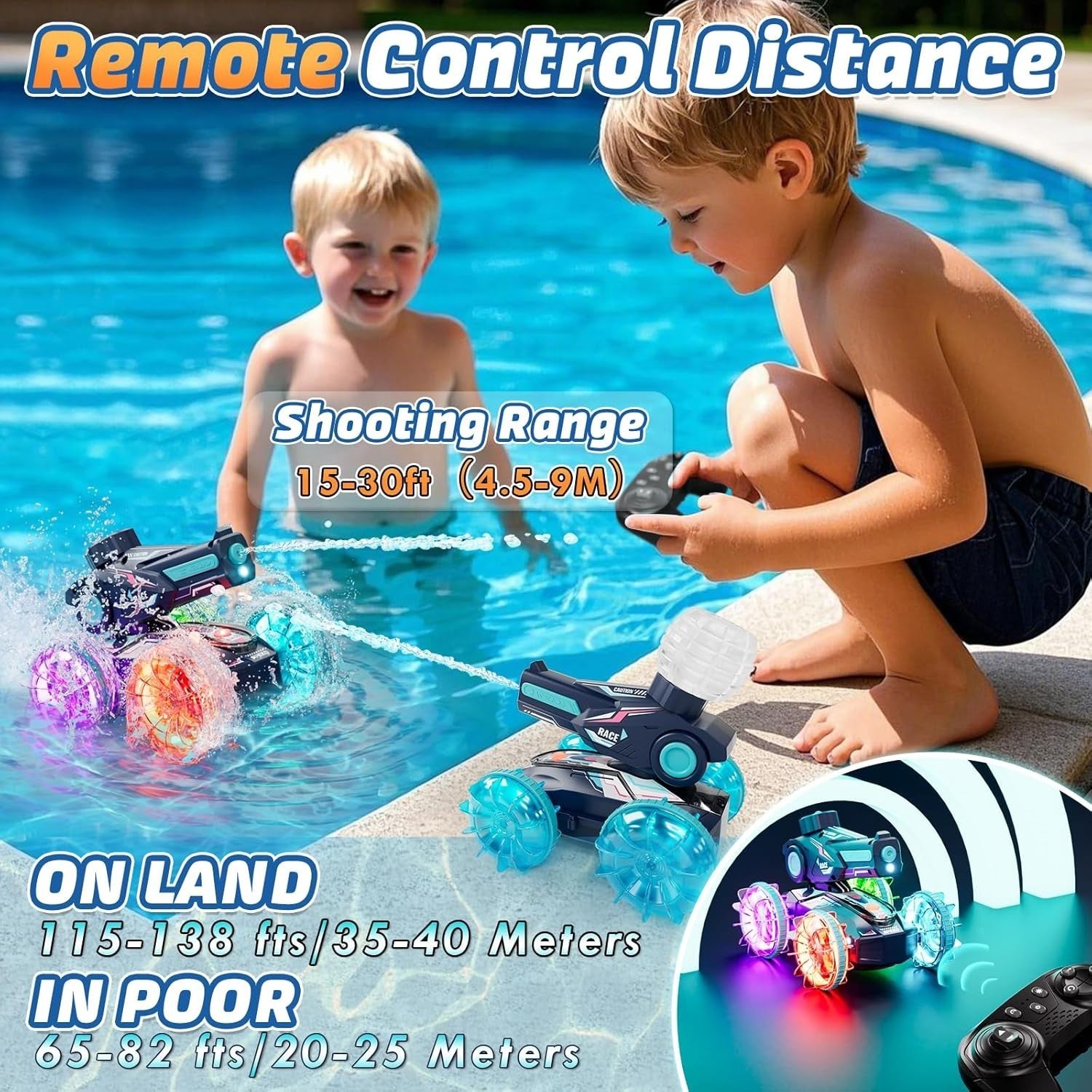 3-in-1 Amphibious RC Car with Water Gun & LED Lights – Kids Outdoor Toy
