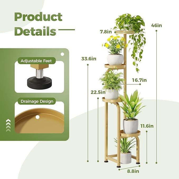 4 Tier Gold Metal Plant Stand Indoor Outdoor Spiral Tall Flower Shelf