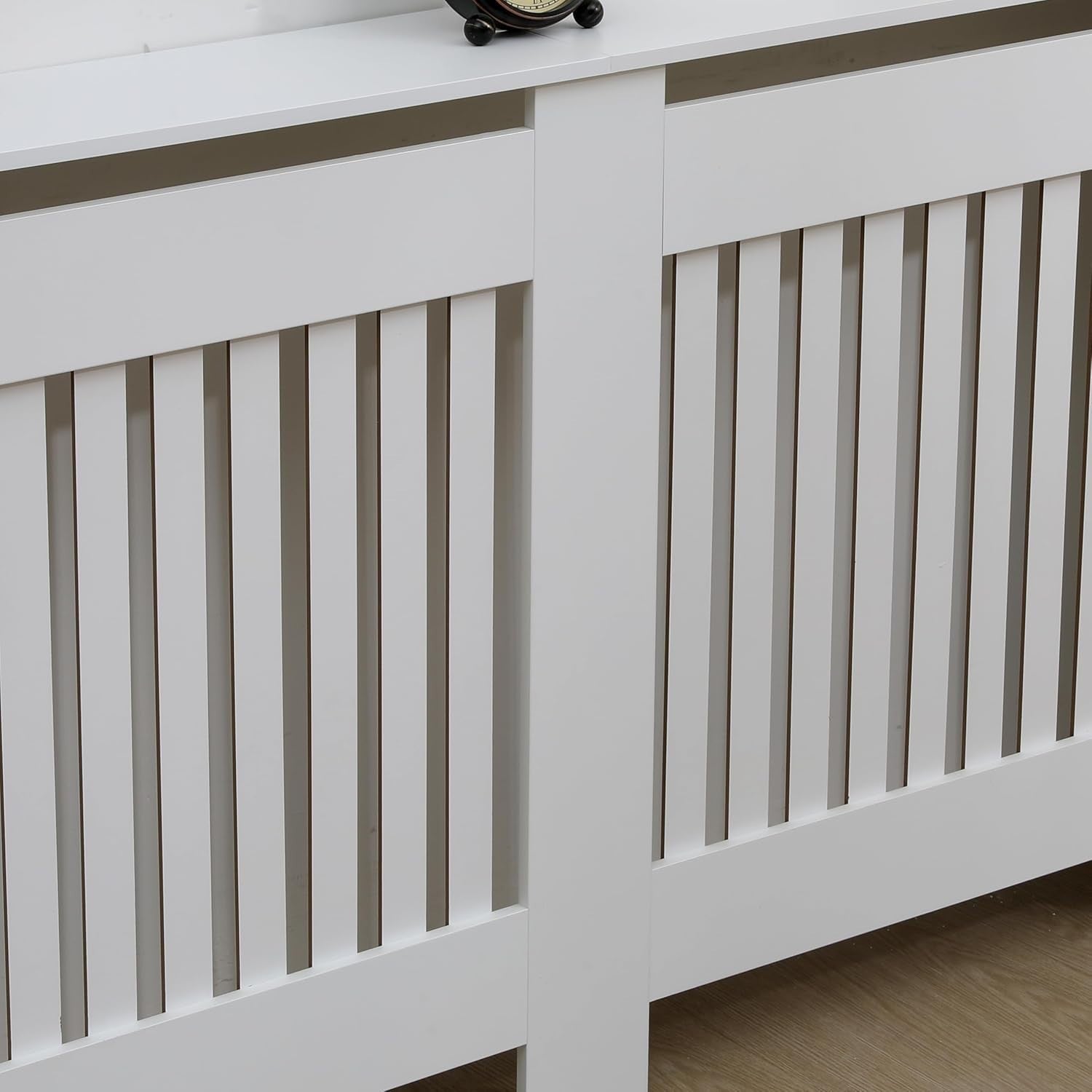 Large White Radiator Cover MDF Slatted Cabinet – Modern Grill Heater Shelf