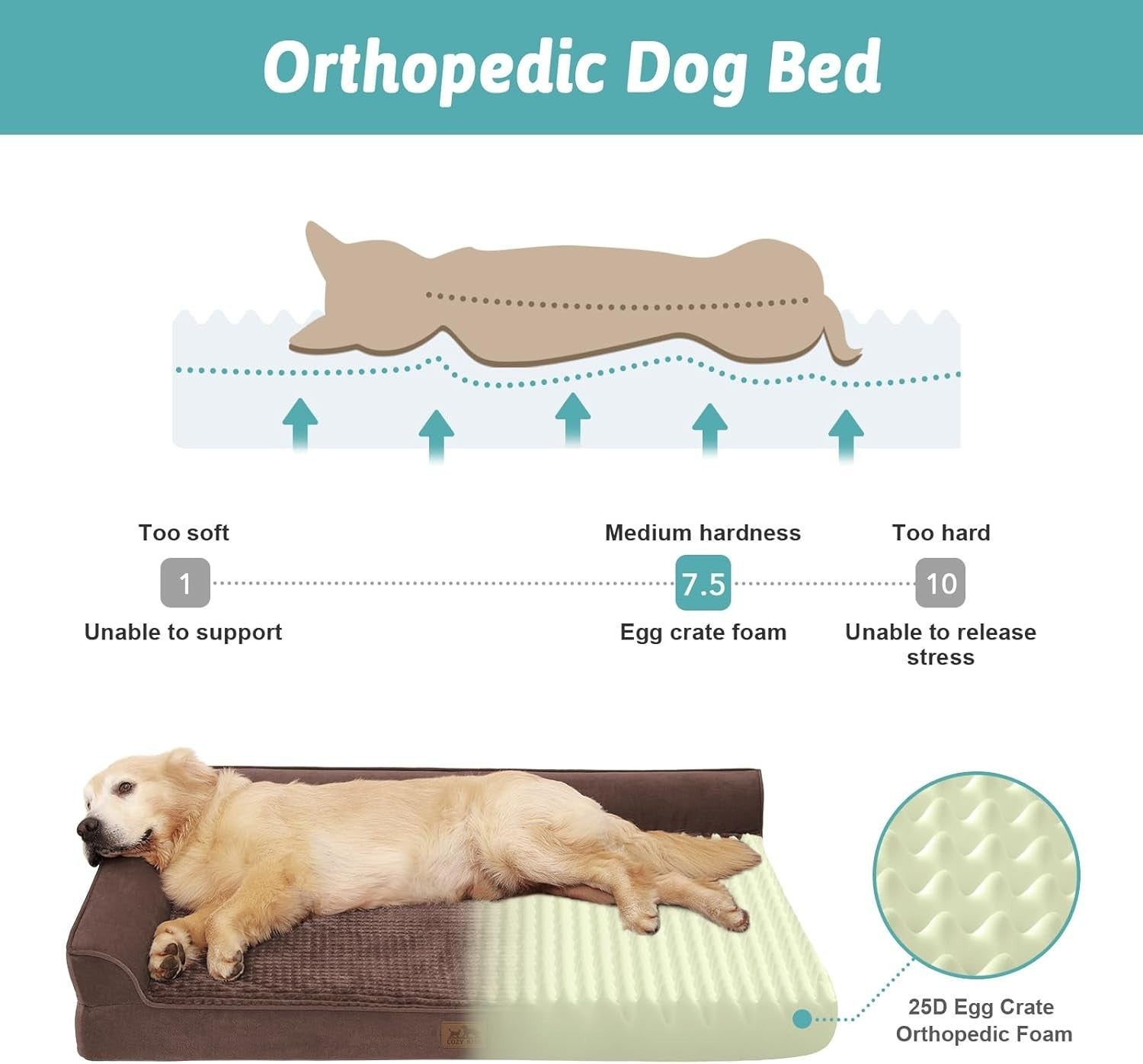 Orthopedic Dog Sofa Bed 30x20x7.5in Memory Foam Washable