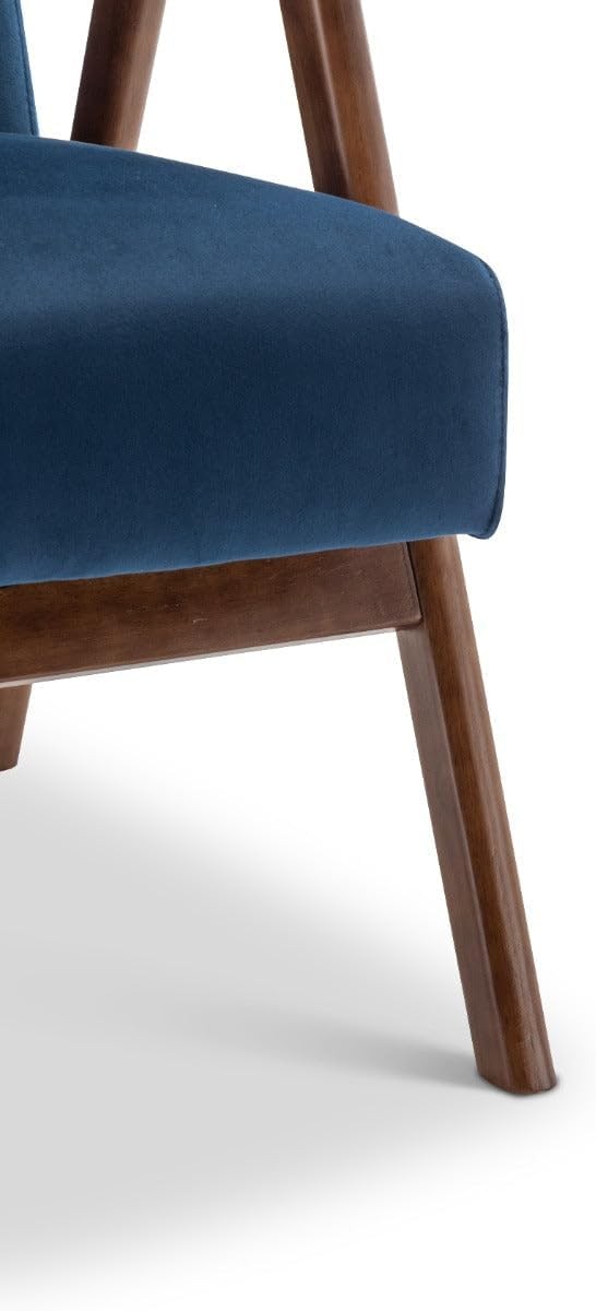 Blue Velvet Accent Armchair Retro Wooden Frame Lounge Chair