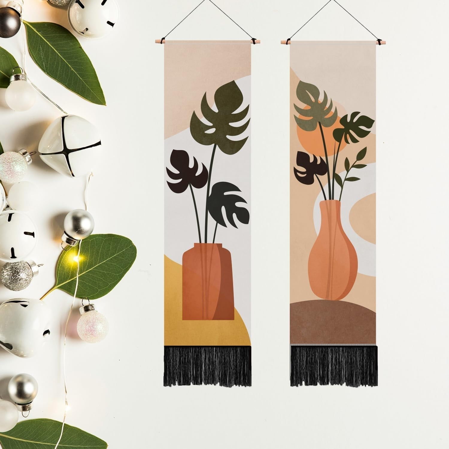 2-Pack Boho Leaves Tapestry 52"x13" Vertical Wall Decor