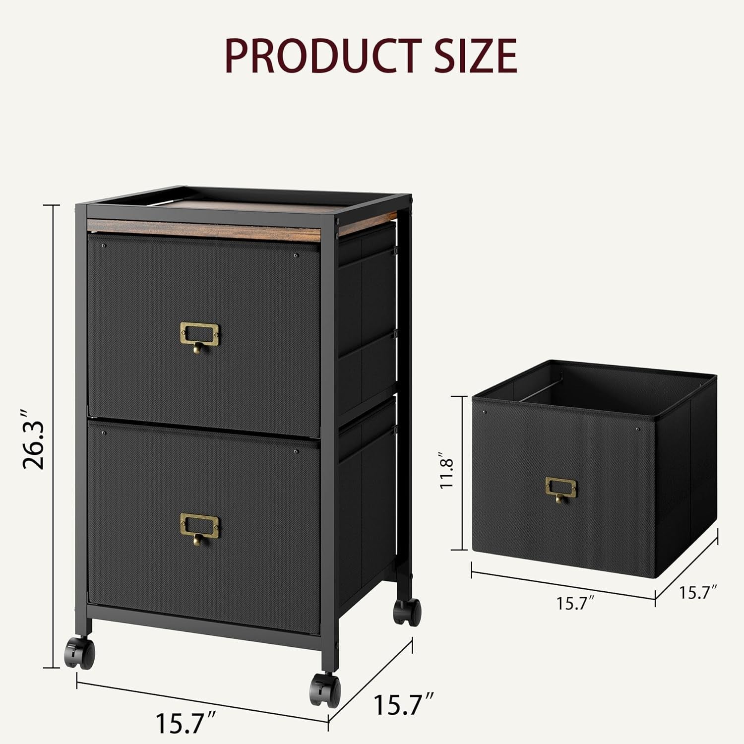 Retro Rolling File Cabinet 2 Drawer Under Desk A4 Letter Storage Black