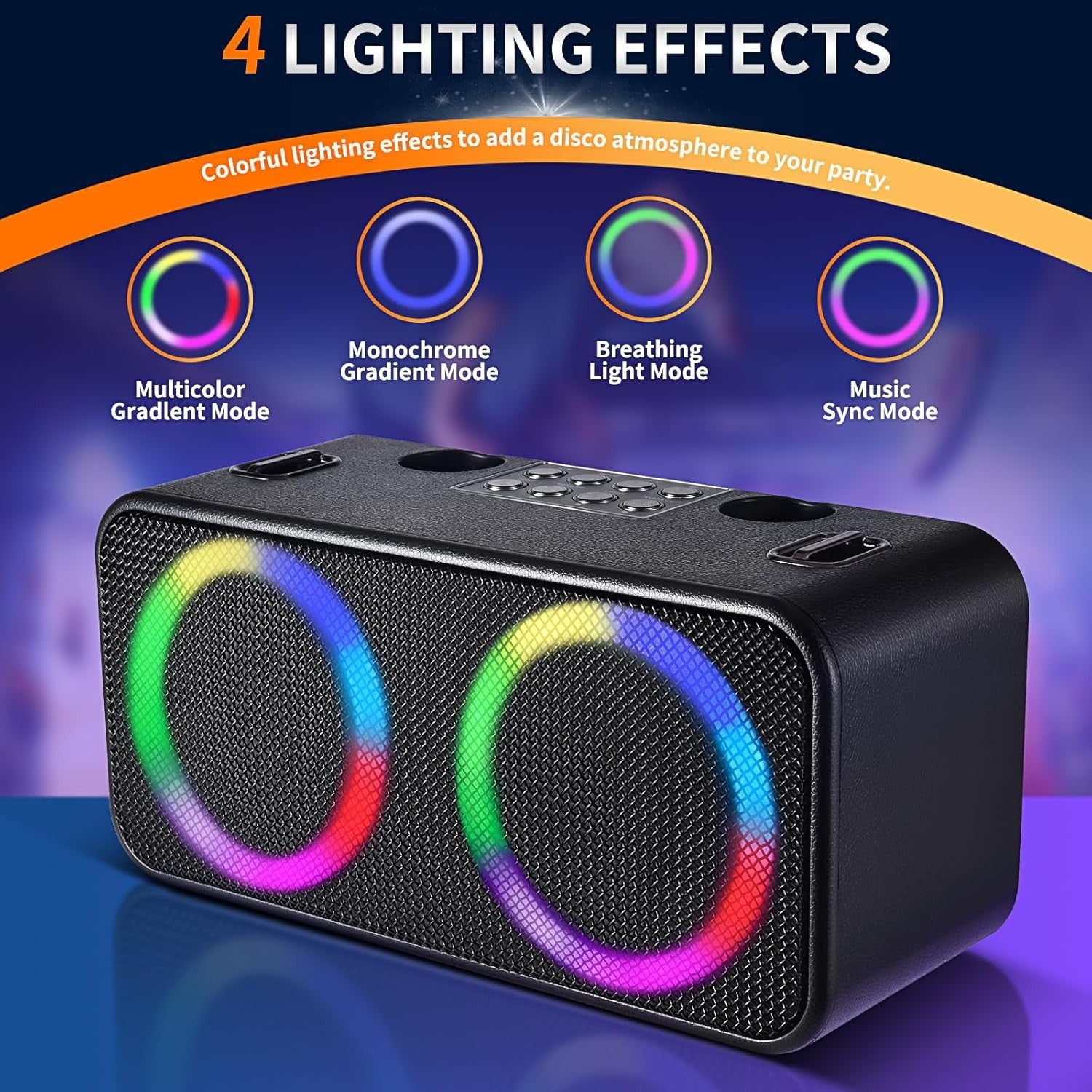 Portable Karaoke Machine 2 Mics Bluetooth Speaker with LED Lights