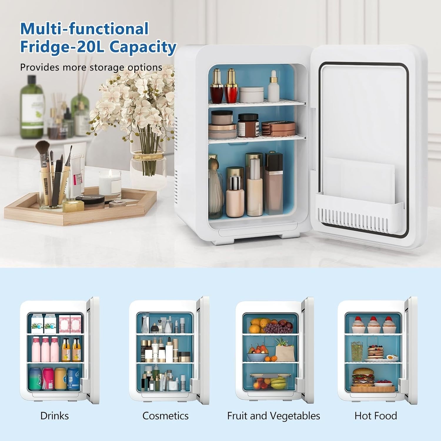 20L Mini Fridge Portable AC/DC Cooler Warmer Skincare Drinks White