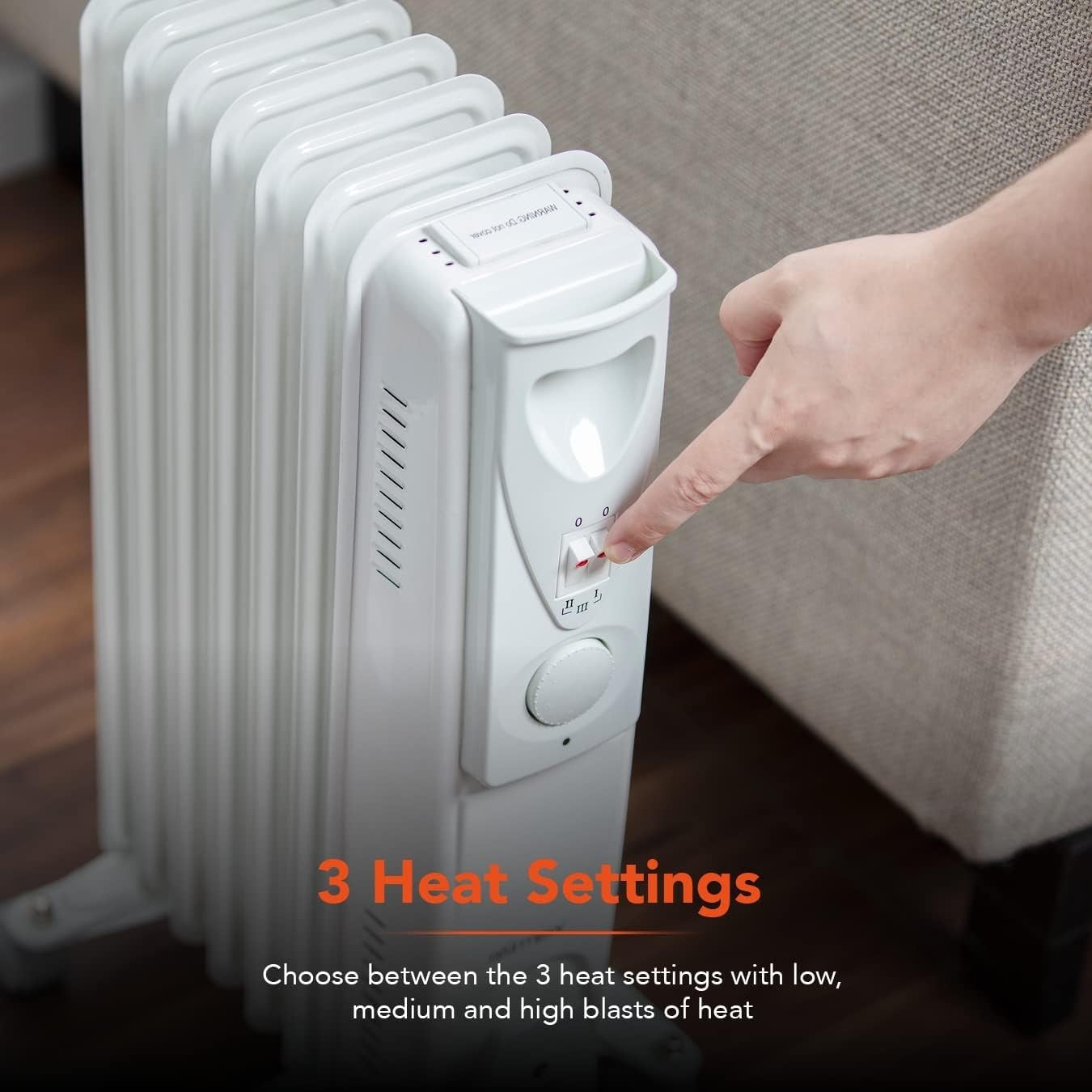 Warmlite WL43003YW 1500W Oil Filled Radiator with 3 power Settings and Adjustabl