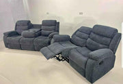 3+2 Seater Grey Recliner Sofa Set Fabric Cupholders Modern Modular