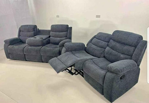 3+2 Seater Grey Recliner Sofa Set Fabric Cupholders Modern Modular