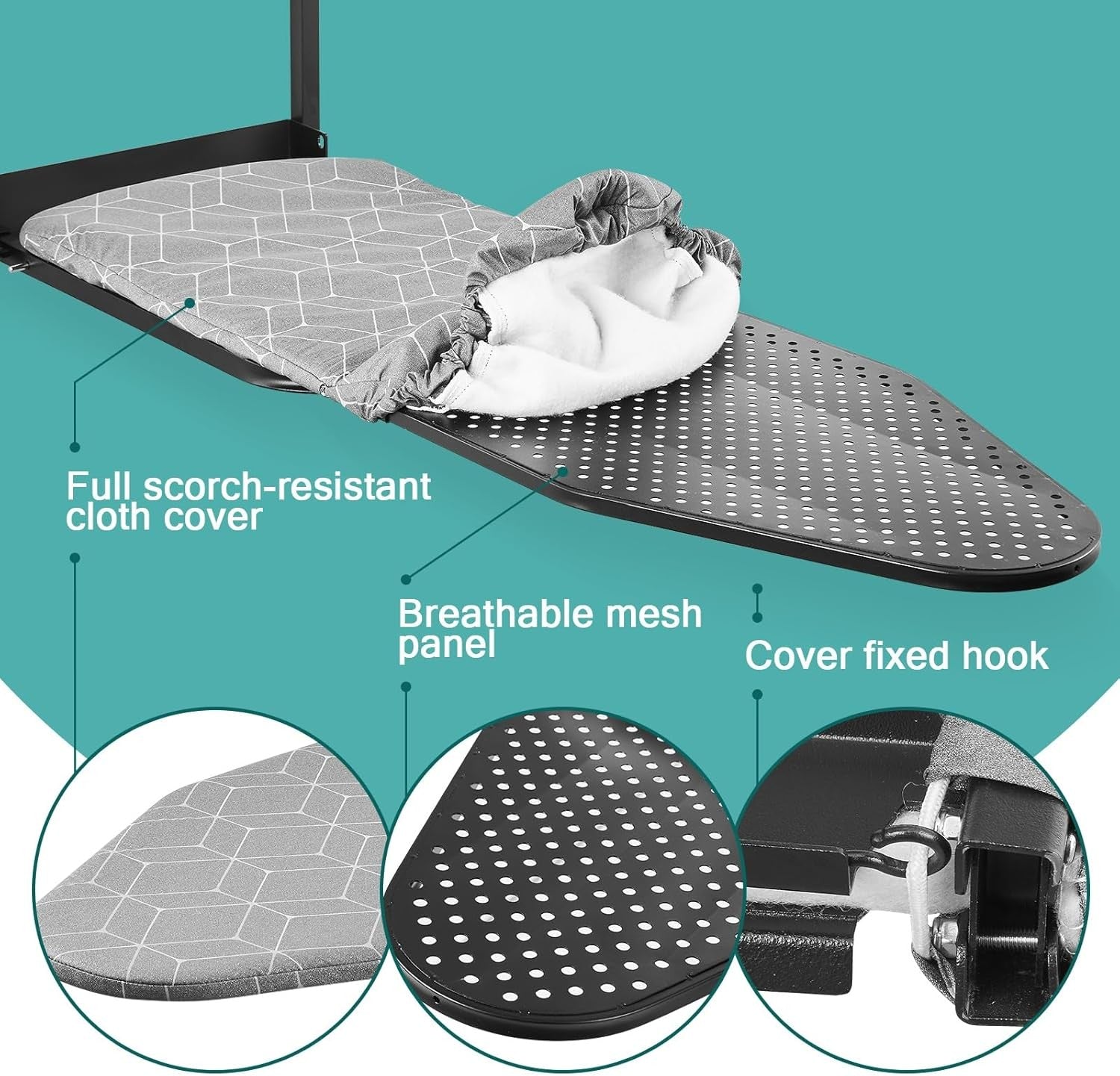 Over Door Ironing Board Space Saving Hanging Foldaway with Iron Holder