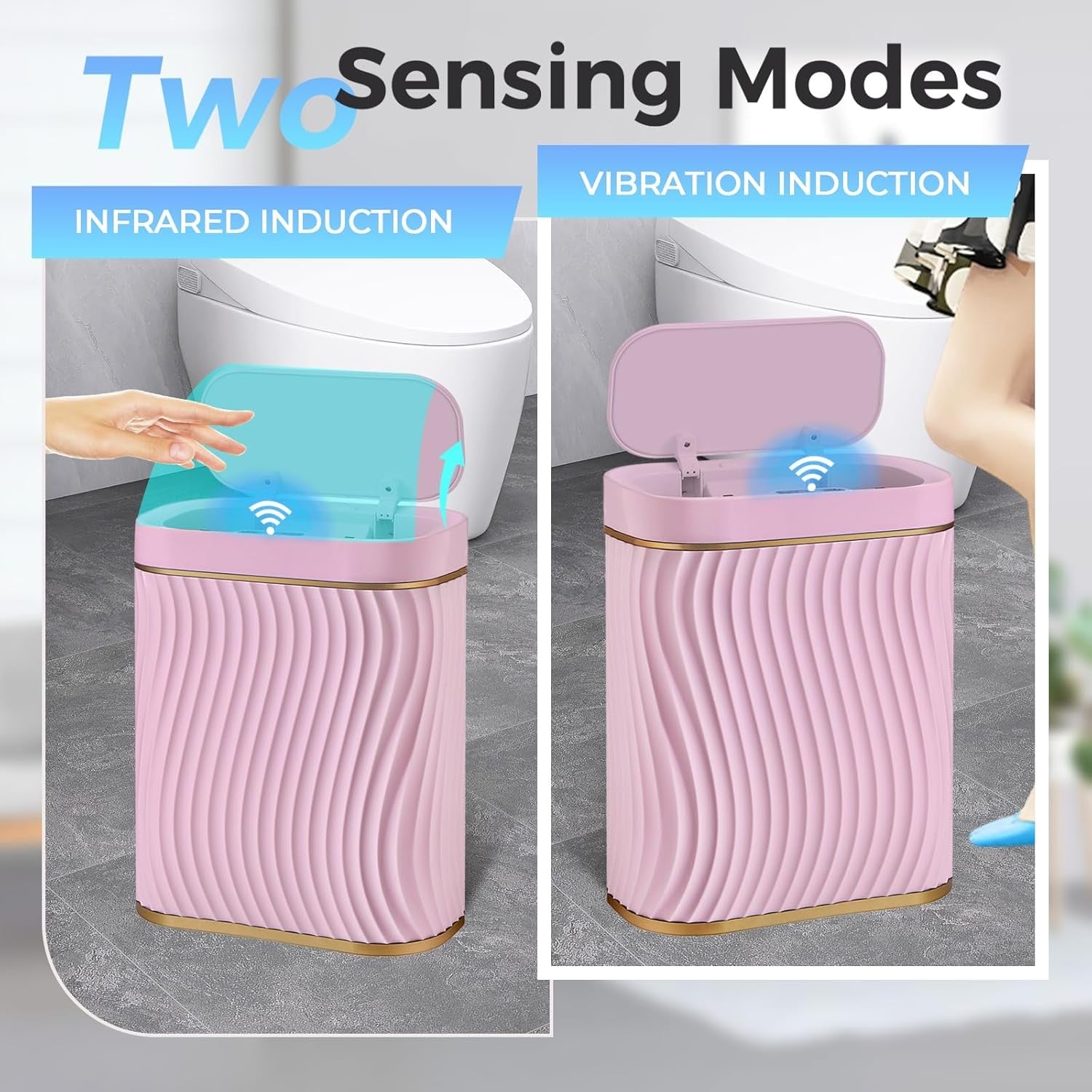 2.6 Gallon Touchless Bathroom Bin Waterproof Slim Smart Trash Can