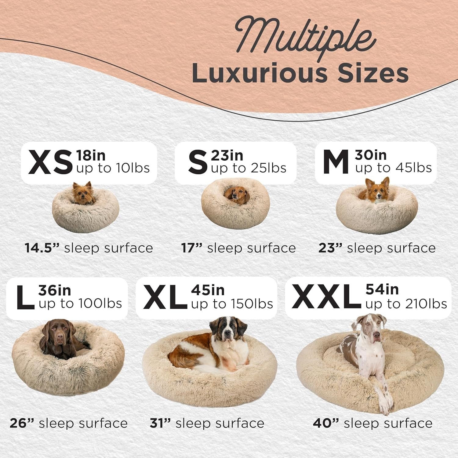 Calming Donut Dog Bed 23x23 Taupe Shag Fur Small