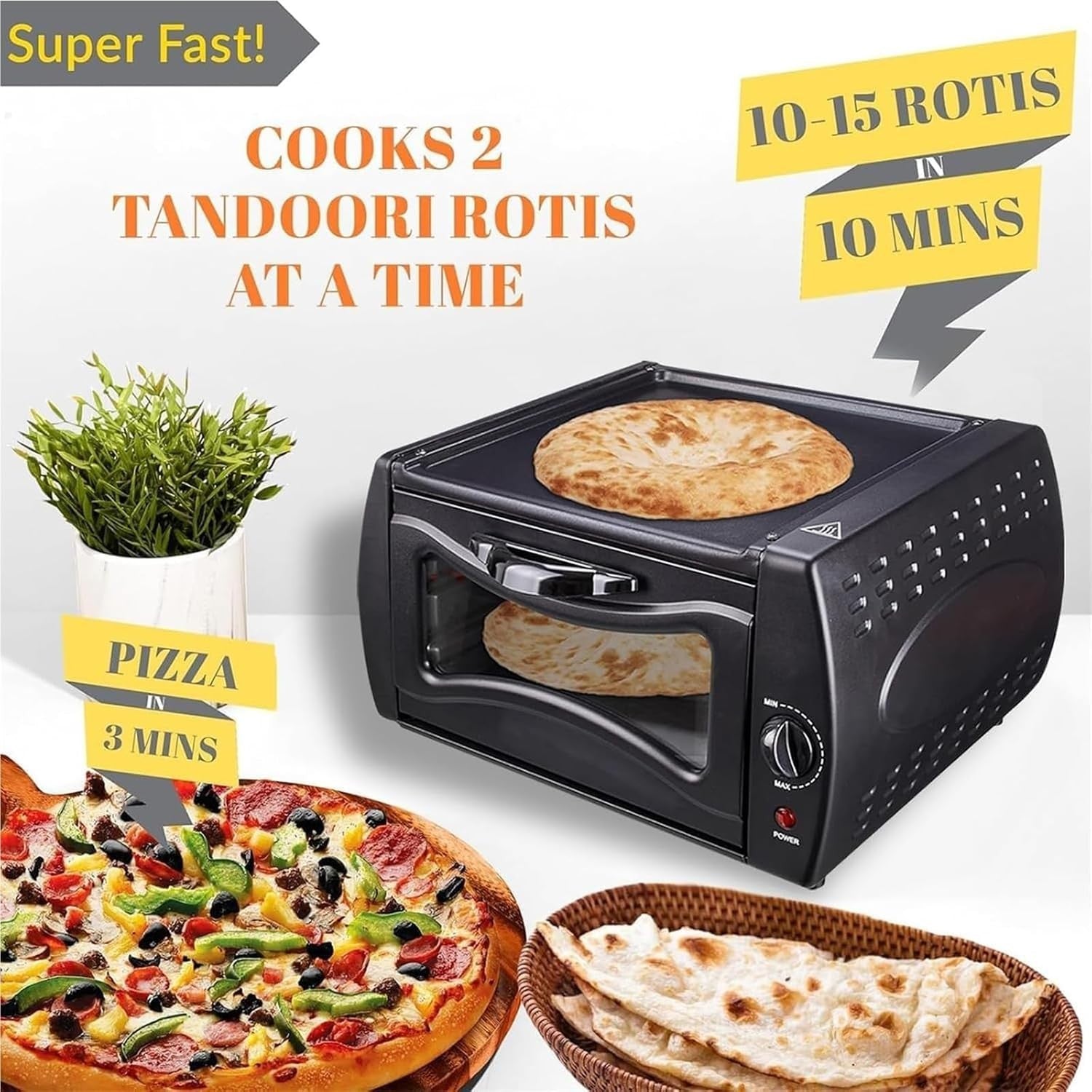 Electric Pizza Oven 15L Indoor Tandoor | Roti Naan Chapati Maker Temp Control