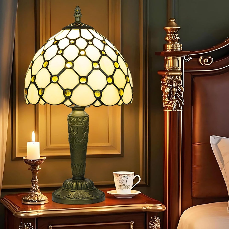 Vintage Tiffany Style Stained Glass Table Lamp with 3-Color Bulb
