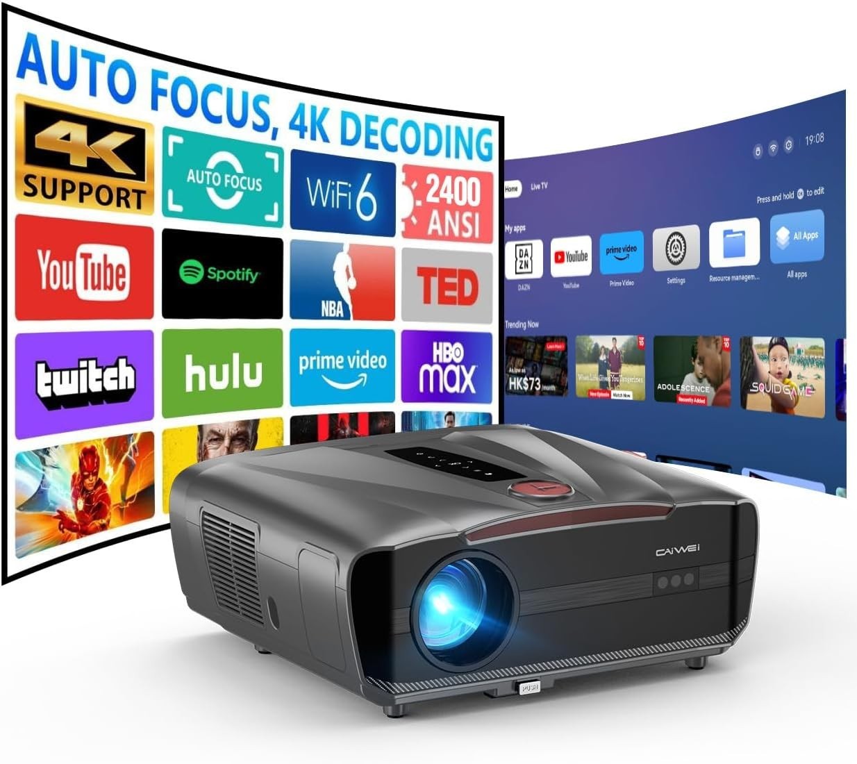 2400 ANSI 4K Daylight Smart Projector HDR10+ WiFi6 40W Dolby DTS