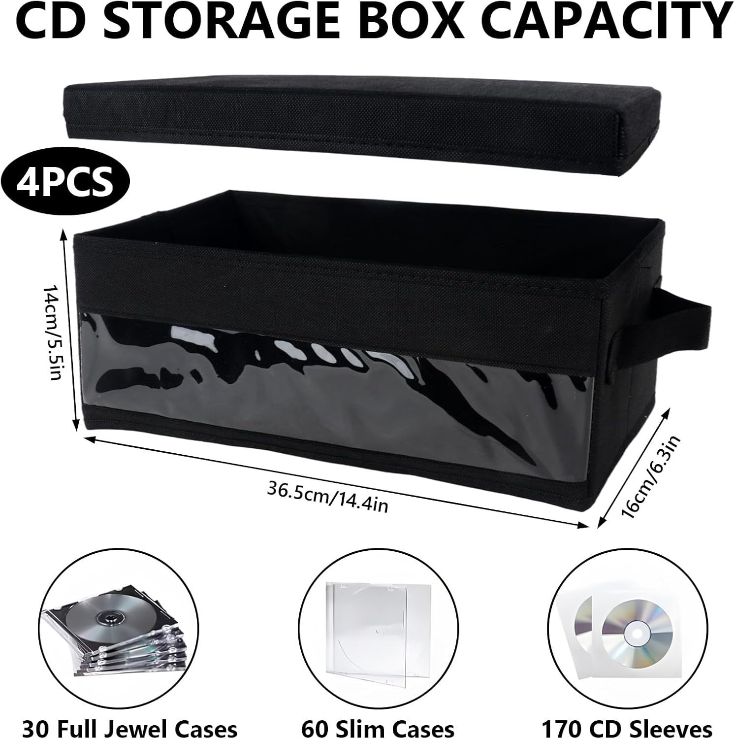 4 Pack CD Storage Boxes with Lids Stackable Organizer Holds 240 CDs