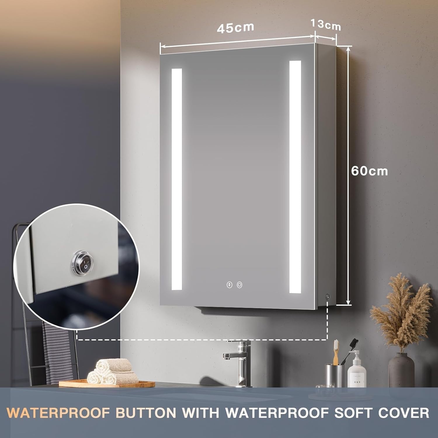 LED Illuminated Bathroom Mirror Cabinet with Shaver Socket & Demister