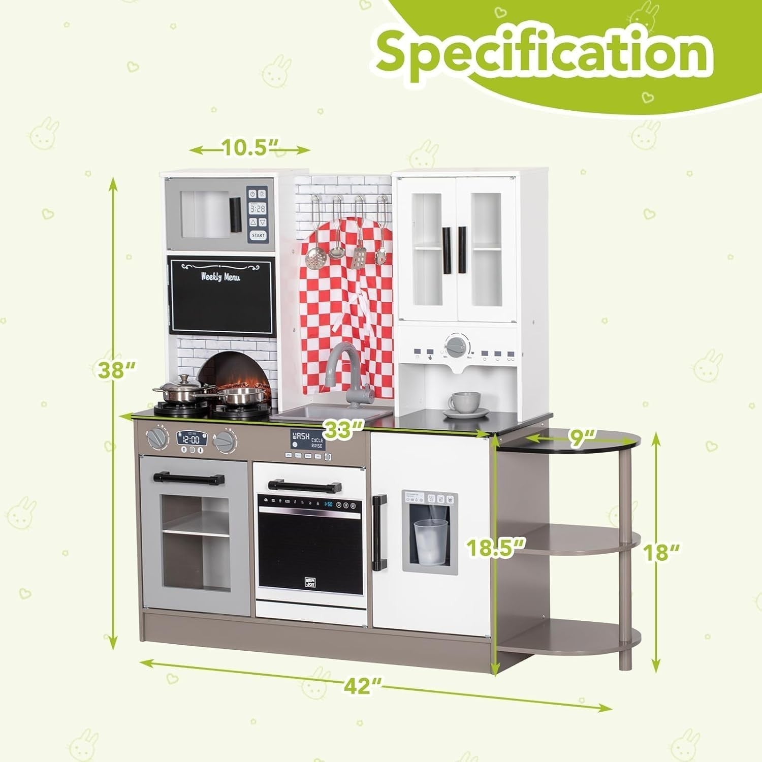 Wooden Kids Play Kitchen White Ice Maker Coffee Machine Toy Set