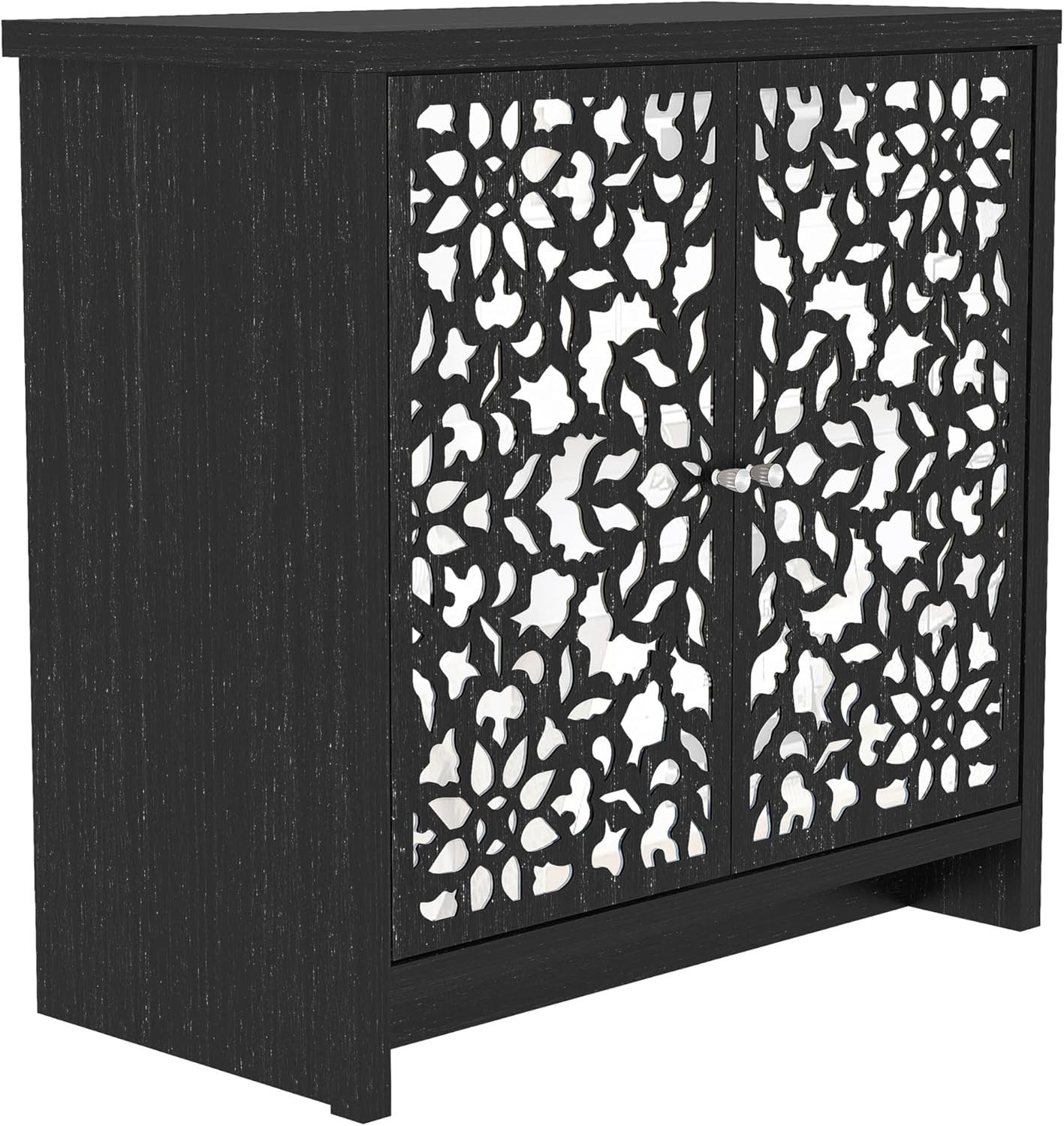 Modern Black Oak Sideboard with Mirror Laser Cut Doors Adjustable Shelf