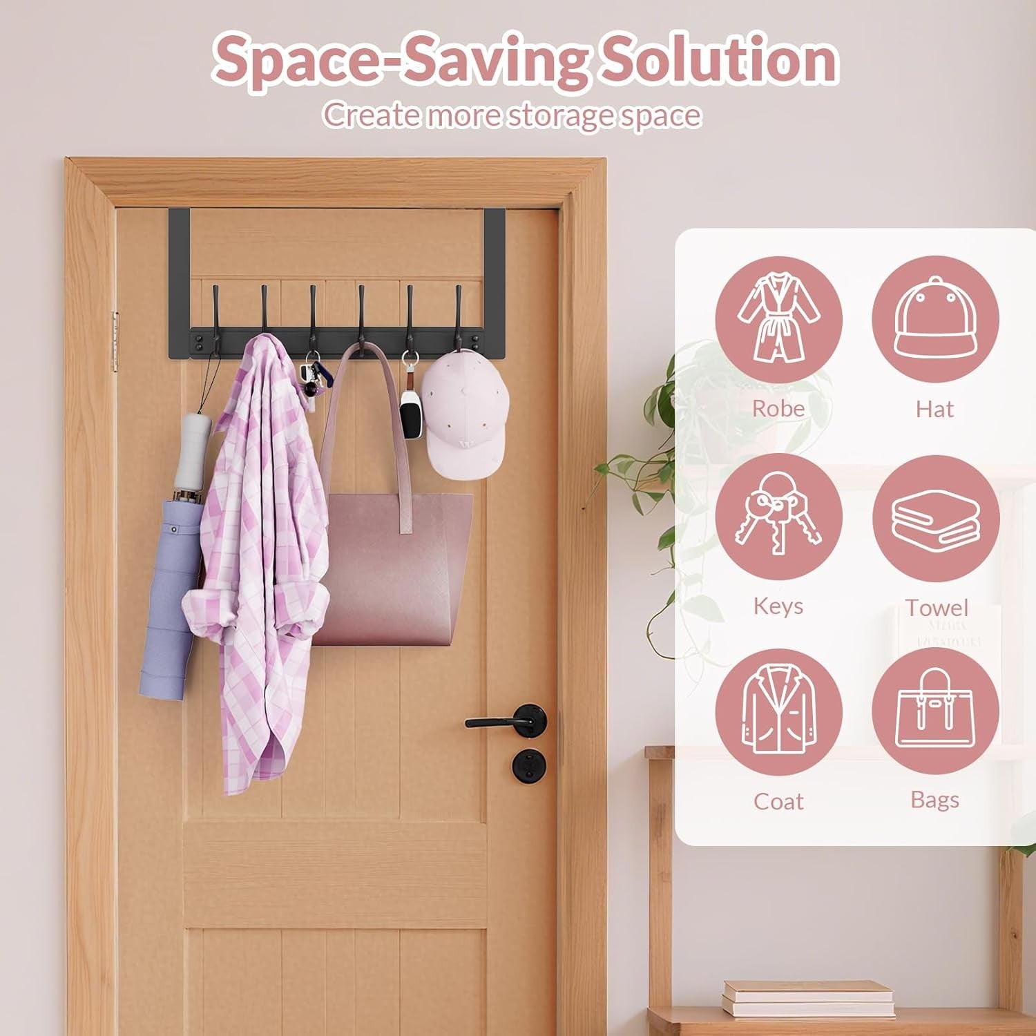 2 Pack Over Door Hook Rack 6 Hooks Heavy Duty Towel Coat Hanger Black