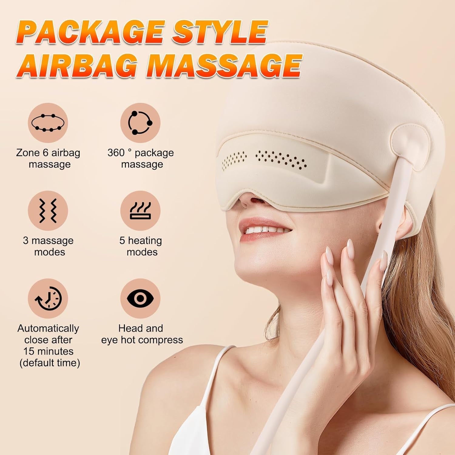 360° Electric Head Massager with Heat Eye Compress Migraine Relief Sleep Aid