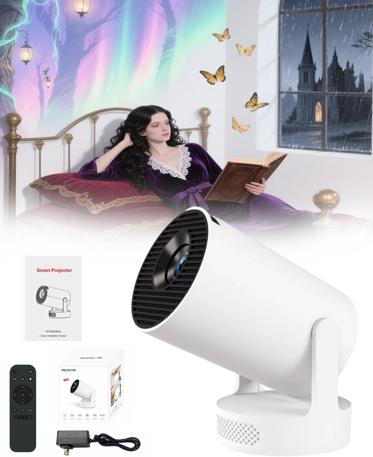 4K Smart Projector WiFi Bluetooth Auto Keystone 180° Rotate Reading Gaming