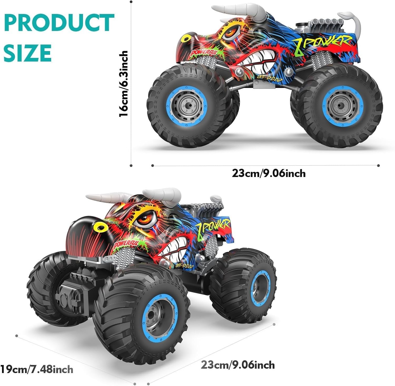 RC Monster Truck Car with Spray, Music & LED Lights for Kids 8+
