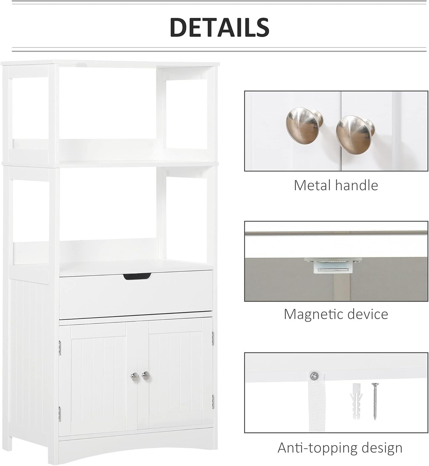 White Freestanding Bathroom Storage Cabinet with Shelves Drawer Doors