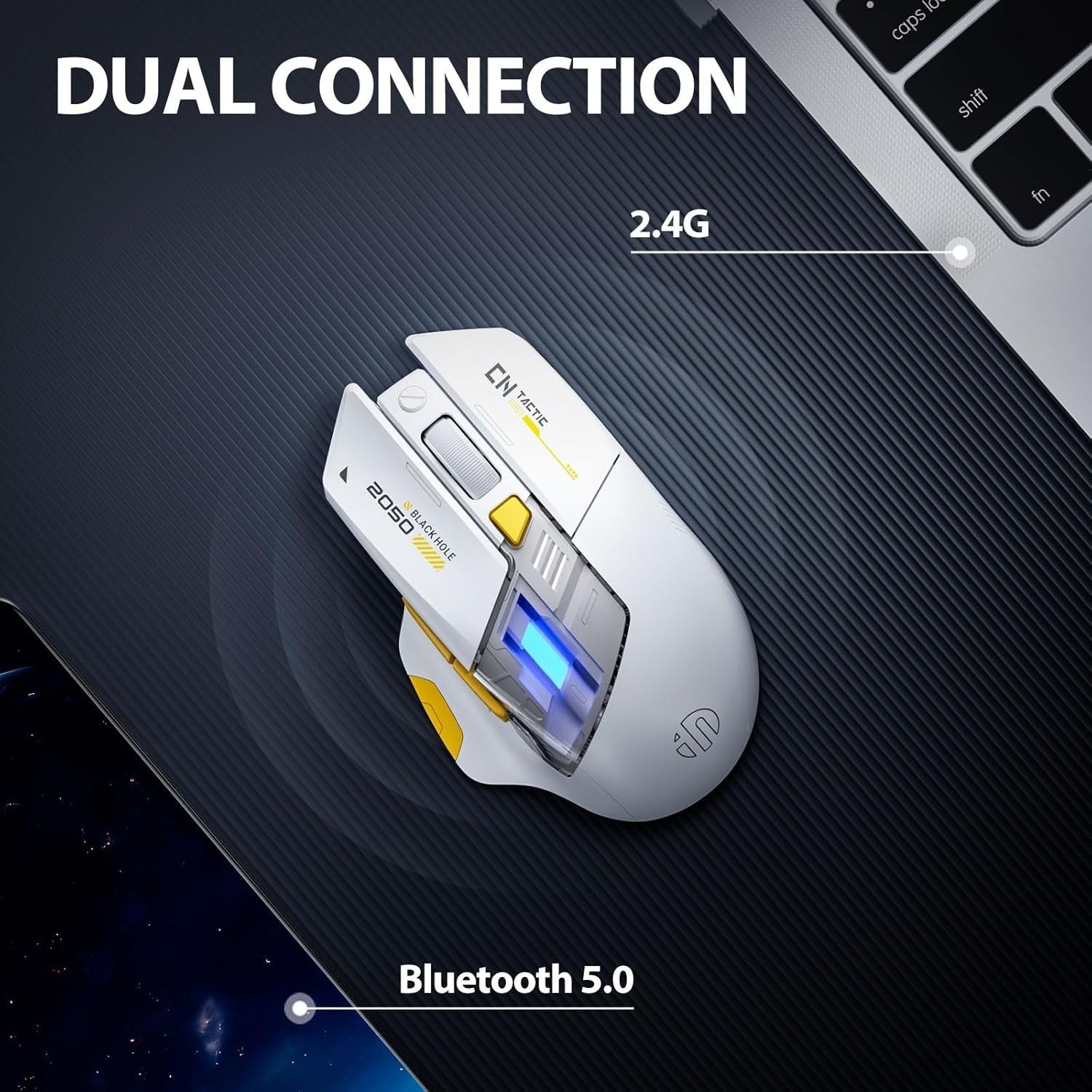 White Bluetooth Wireless Mouse Rechargeable RGB 2400DPI Dual Mode Laptop PC