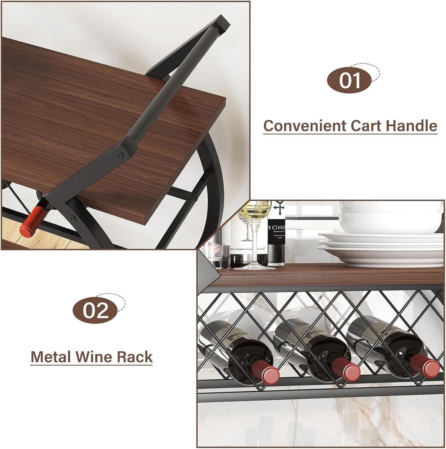 Luxury Gold Bar Cart Drinks Trolley on Wheels Wine Rack Coffee Serving Cart