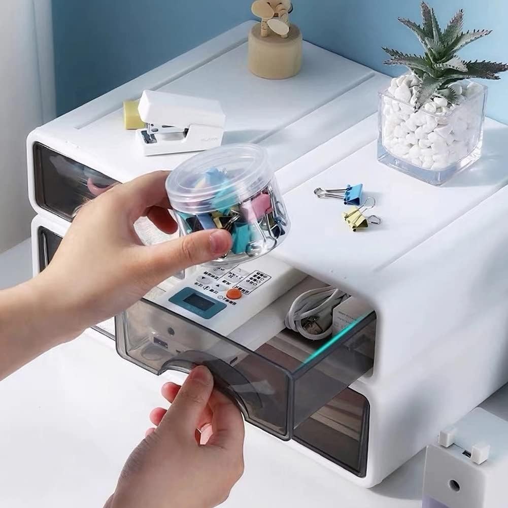 Stackable Desk Organiser with Drawers Desktop Storage Box 4 Drawer
