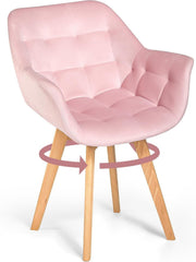 Pink Velvet Swivel Tub Chair Accent Armchair Wood Legs
