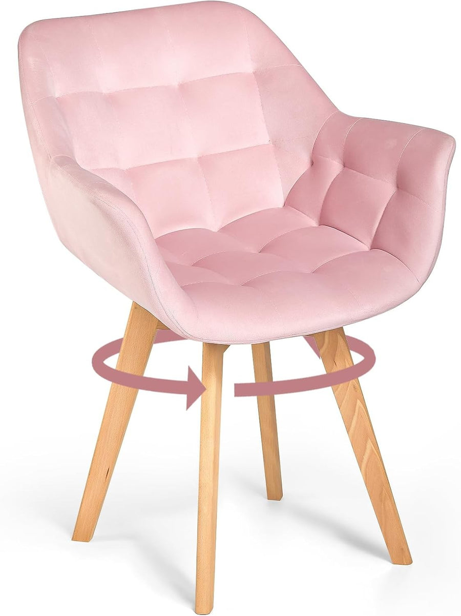 Pink Velvet Swivel Tub Chair Accent Armchair Wood Legs